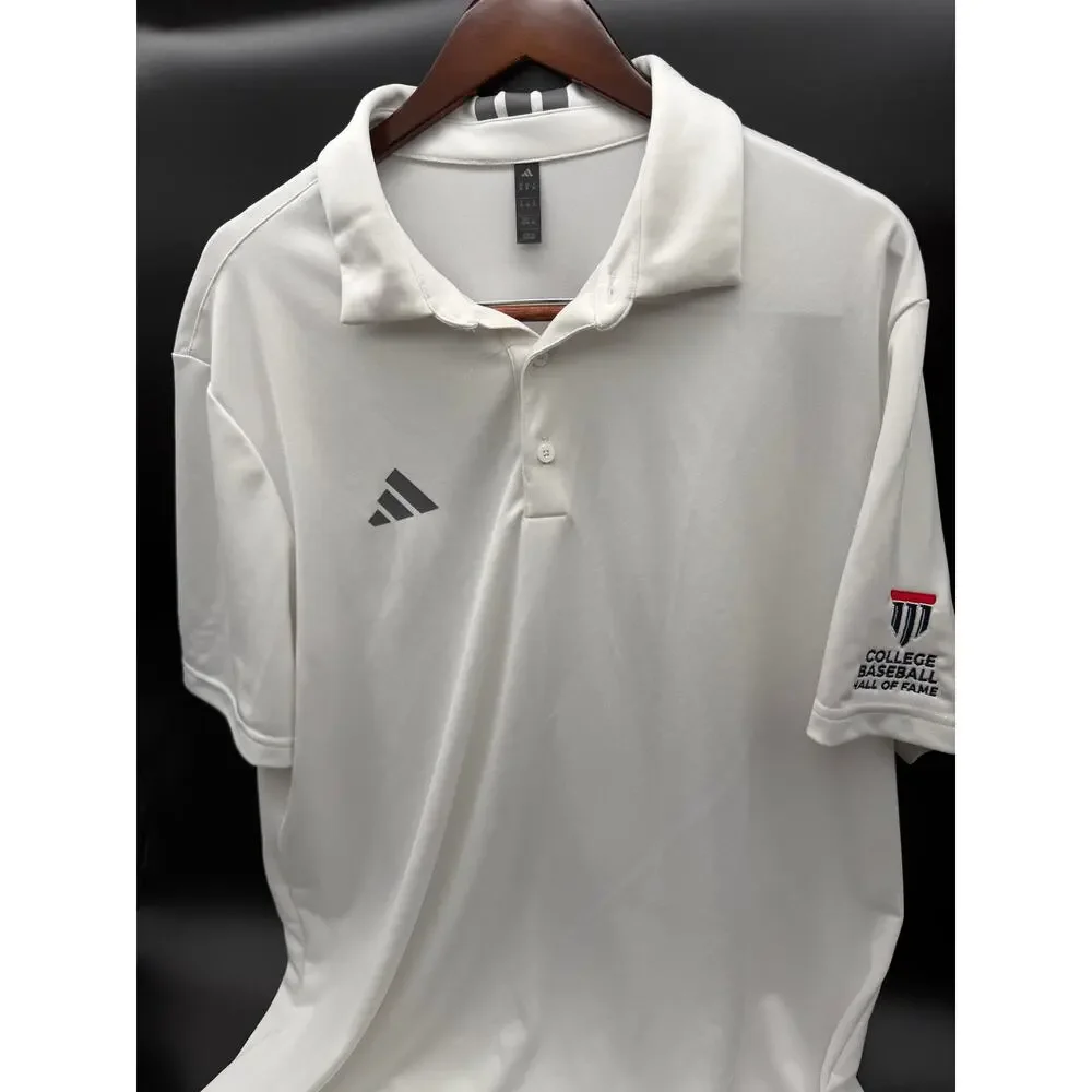 NWT Adidas Polo Shirt Mens XL White Performance College Baseball Hall of Fame